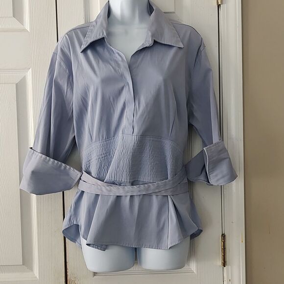 Caren Sport  periwinkle  cuffed sleeve blouse  Sz 2X - Picture 1 of 10